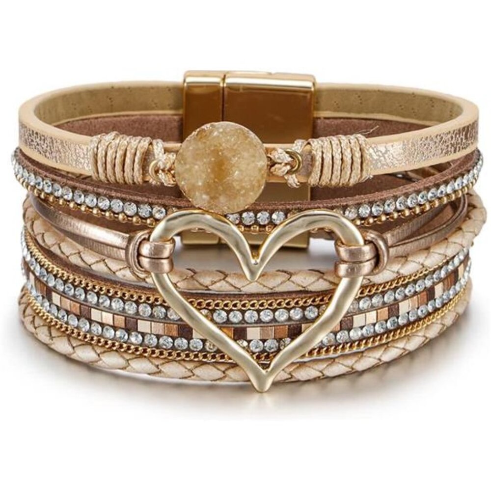 womens leopard leather wrap bracelet multi layer pearl crystal bangle jewelry